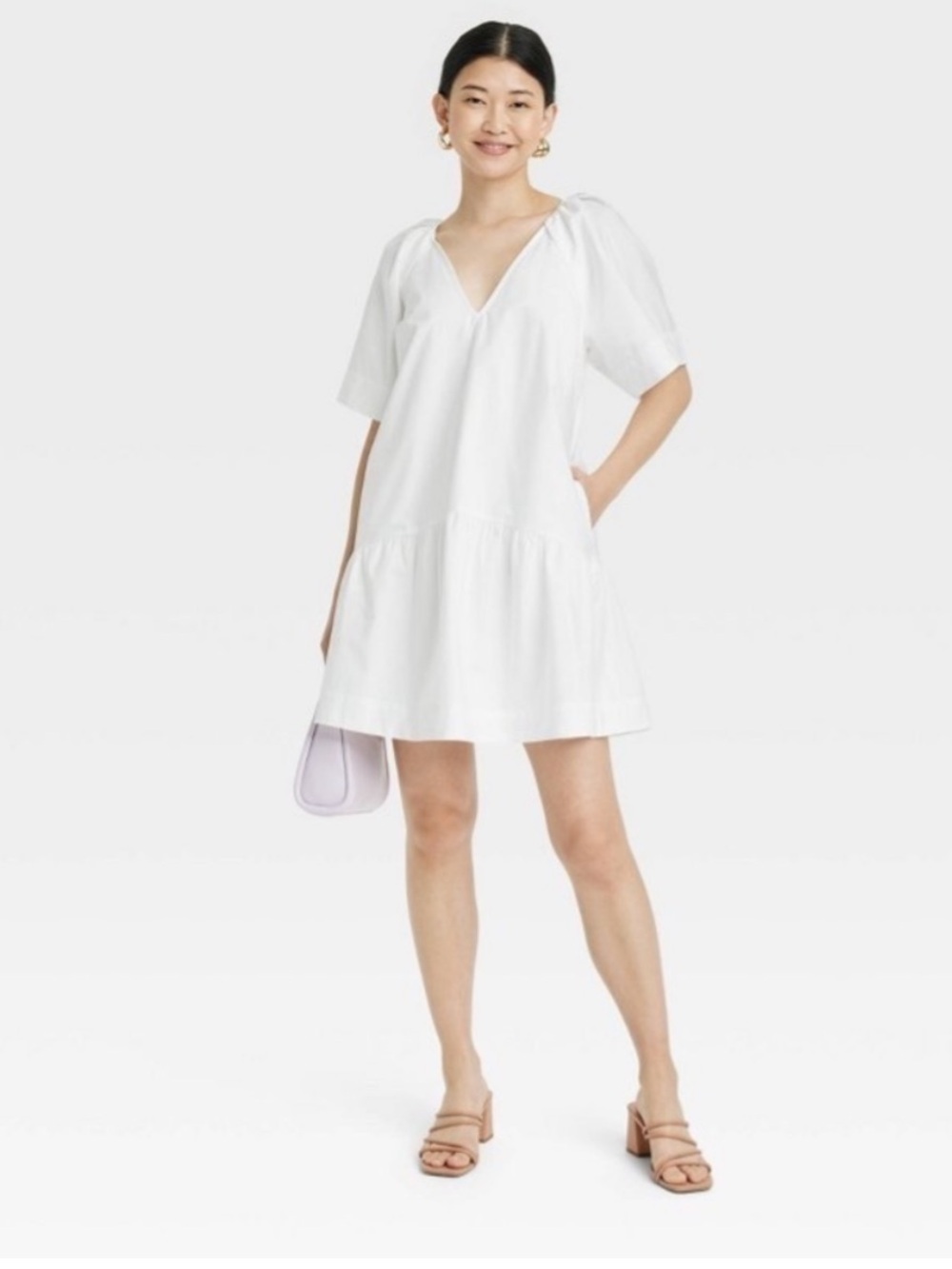 A New Day White Flutter Sleeve Poplin Mini Dress